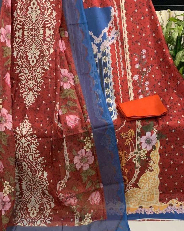 Crimson & Cobalt Printed jam jam Swiss cotton 3 piece