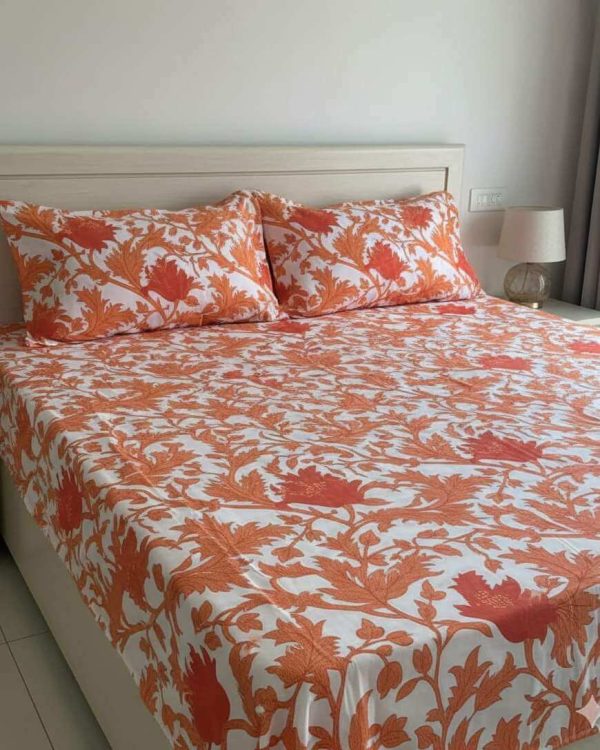 Cotton fabric multicolor print with pillow cover | 5/6  feet double size bed sheet